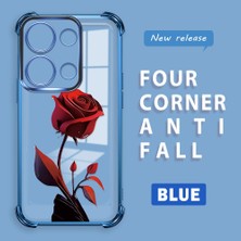 Ucuc Redmi Note 13 Pro 4g Uyumlu Şeffaf Silikon Köşe Koruma Lens Korumalı Elektroplatlı Kenar Kılıf Kırmızı Gül Desenli