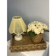 KorFam Rosalinda - Krem Gece & Masa Lambası Hasır Tepsi Seti