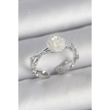 Erbilden Erb Pirinç Gümüş Renk Beyaz Gül Model Ayarlanabilir Kadın Yüzük