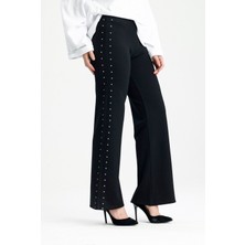 Rose Arya Siyah Yanları Taşlı Pantolon