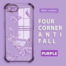 Ucuc iPhone 7/8/se 2020 2022 Uyumlu Şeffaf Silikon Köşe Koruma Lens Korumalı Elektroplatlı Kenar Kılıf Kelebek Desenli