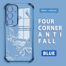 Ucuc Samsung Galaxy S24 Uyumlu Şeffaf Silikon Köşe Koruma Lens Korumalı Elektroplatlı Kenar Kılıf Kelebek Desenli