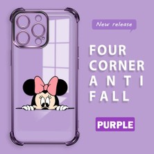 Ucuc iPhone 14 Pro Max Uyumlu Şeffaf Silikon Köşe Koruma Lens Korumalı Elektroplatlı Kenar Kılıf Mickey Desenli