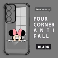 Ucuc Samsung Galaxy S24 Uyumlu Şeffaf Silikon Köşe Koruma Lens Korumalı Elektroplatlı Kenar Kılıf Mickey Desenli