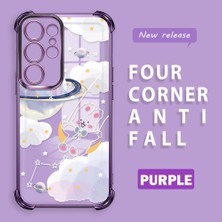 Ucuc Samsung Galaxy S22 Ultra Uyumlu Şeffaf Silikon Köşe Koruma Lens Korumalı Elektroplatlı Kenar Kılıf Gezegen Desenli