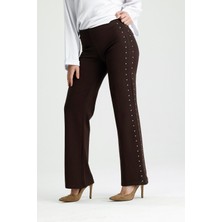 Rose Arya Kahve Yanları Taşlı Pantolon