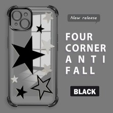 Ucuc iPhone 15 Plus Uyumlu Şeffaf Silikon Köşe Koruma Lens Korumalı Elektroplatlı Kenar Kılıf Yıldız Desenli