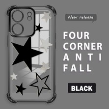 Ucuc Poco C65 Uyumlu Şeffaf Silikon Köşe Koruma Lens Korumalı Elektroplatlı Kenar Kılıf Yıldız Desenli