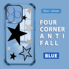 Ucuc Realme C51 Uyumlu Şeffaf Silikon Köşe Koruma Lens Korumalı Elektroplatlı Kenar Kılıf Yıldız Desenli