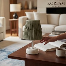 KorFam Yeşil Rafya Hasır Pilli Masa & Gece Lambası