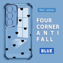 Ucuc Samsung Galaxy S25 Uyumlu Şeffaf Silikon Köşe Koruma Lens Korumalı Elektroplatlı Kenar Kılıf Kalp Desenli