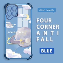 Ucuc Samsung Galaxy M33 Uyumlu Şeffaf Silikon Köşe Koruma Lens Korumalı Elektroplatlı Kenar Kılıf Gezegen Desenli