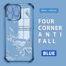 Ucuc iPhone 16 Pro Max Uyumlu Şeffaf Silikon Köşe Koruma Lens Korumalı Elektroplatlı Kenar Kılıf Kelebek Desenli