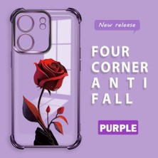 Ucuc Poco C65 Uyumlu Şeffaf Silikon Köşe Koruma Lens Korumalı Elektroplatlı Kenar Kılıf Kırmızı Gül Desenli