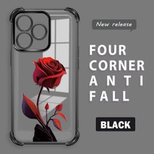 Ucuc Realme C53 Uyumlu Şeffaf Silikon Köşe Koruma Lens Korumalı Elektroplatlı Kenar Kılıf Kırmızı Gül Desenli