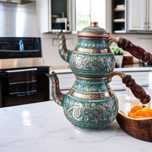 PremiumPort El Yapımı 2 Kişilik Bakır Çaydanlık Seti, Şık ve Zarif Tasarım