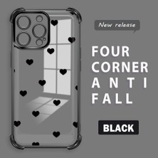 Ucuc iPhone 14 Pro Max Uyumlu Şeffaf Silikon Köşe Koruma Lens Korumalı Elektroplatlı Kenar Kılıf Kalp Desenli