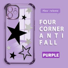 Ucuc iPhone 12 Uyumlu Şeffaf Silikon Köşe Koruma Lens Korumalı Elektroplatlı Kenar Kılıf Yıldız Desenli