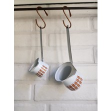 PremiumPort Vintage Turuncu Motifli Emaye ve Çinko 2'li Cezve Seti