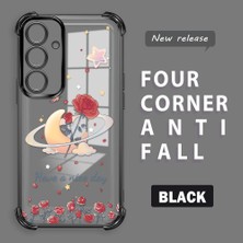 Ucuc Samsung Galaxy S24 Plus Uyumlu Şeffaf Silikon Köşe Koruma Lens Korumalı Elektroplatlı Kenar Kılıf Gezegen Desenli