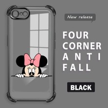 Ucuc iPhone 7/8/se 2020 2022 Uyumlu Şeffaf Silikon Köşe Koruma Lens Korumalı Elektroplatlı Kenar Kılıf Mickey Desenli