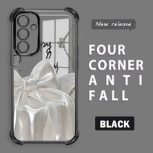 Ucuc Samsung Galaxy A54 Uyumlu Şeffaf Silikon Köşe Koruma Lens Korumalı Elektroplatlı Kenar Kılıf Fiyonk Desenli