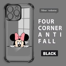 Ucuc iPhone 15 Pro Max Uyumlu Şeffaf Silikon Köşe Koruma Lens Korumalı Elektroplatlı Kenar Kılıf Mickey Desenli