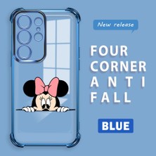 Ucuc Samsung Galaxy S23 Ultra Uyumlu Şeffaf Silikon Köşe Koruma Lens Korumalı Elektroplatlı Kenar Kılıf Mickey Desenli