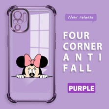 Ucuc Redmi Note 10S Uyumlu Şeffaf Silikon Köşe Koruma Lens Korumalı Elektroplatlı Kenar Kılıf Mickey Desenli