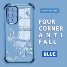 Ucuc Samsung Galaxy A52/A52S Uyumlu Şeffaf Silikon Köşe Koruma Lens Korumalı Elektroplatlı Kenar Kılıf Kelebek Desenli