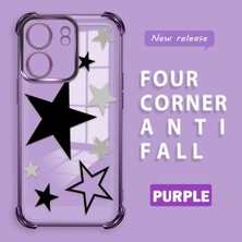 Ucuc Redmi 13C Uyumlu Şeffaf Silikon Köşe Koruma Lens Korumalı Elektroplatlı Kenar Kılıf Yıldız Desenli