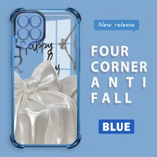 Ucuc Samsung Galaxy M33 Uyumlu Şeffaf Silikon Köşe Koruma Lens Korumalı Elektroplatlı Kenar Kılıf Fiyonk Desenli