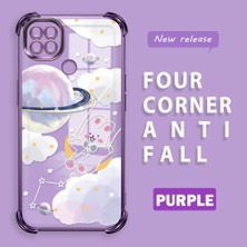 Ucuc Redmi 10A Uyumlu Şeffaf Silikon Köşe Koruma Lens Korumalı Elektroplatlı Kenar Kılıf Gezegen Desenli