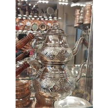 PremiumPort El Yapımı Bakır Çaydanlık, Lale Desenli, 2.70L, Kalaylı, Aile Boyu