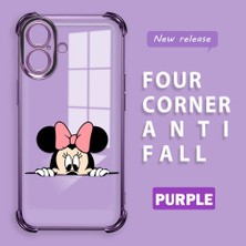 Ucuc iPhone 16 Uyumlu Şeffaf Silikon Köşe Koruma Lens Korumalı Elektroplatlı Kenar Kılıf Mickey Desenli