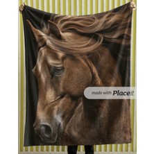 Elmas Dizayn 150X220 cm Tv Koltuk Yatak Battaniyesi Organik Pamuk Leke Tutmaz Kahverengi At