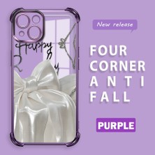 Ucuc iPhone 13 Uyumlu Şeffaf Silikon Köşe Koruma Lens Korumalı Elektroplatlı Kenar Kılıf Fiyonk Desenli