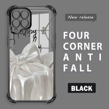 Ucuc Samsung Galaxy M33 Uyumlu Şeffaf Silikon Köşe Koruma Lens Korumalı Elektroplatlı Kenar Kılıf Fiyonk Desenli