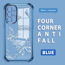 Ucuc Samsung Galaxy A73 Uyumlu Şeffaf Silikon Köşe Koruma Lens Korumalı Elektroplatlı Kenar Kılıf Kelebek Desenli