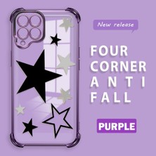 Ucuc Samsung Galaxy M33 Uyumlu Şeffaf Silikon Köşe Koruma Lens Korumalı Elektroplatlı Kenar Kılıf Yıldız Desenli