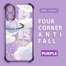 Ucuc iPhone 16 Uyumlu Şeffaf Silikon Köşe Koruma Lens Korumalı Elektroplatlı Kenar Kılıf Gezegen Desenli