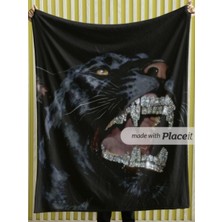 Elmas Dizayn 150X220 cm Tv Koltuk Yatak Battaniyesi Organik Pamuk Leke Tutmaz Lv Siyah Taşlı Kaplan