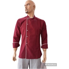 Bordo Beyaz Biyeli Aşçı Ceketi