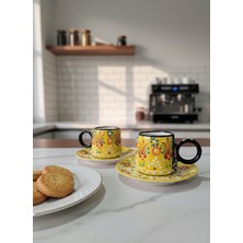 RGS Homelife 2'li El Yapımı Kazan Tipi 4 Parça 2 Kişilik Türk Kahvesi Fincan Seti, Fincan Takımı Sarı