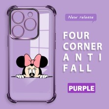 Ucuc Tecno Spark 20/20C Uyumlu Şeffaf Silikon Köşe Koruma Lens Korumalı Elektroplatlı Kenar Kılıf Mickey Desenli