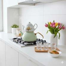 PremiumPort Büyük Aile Porselen Üst Demlik ve Alt Değmiş Çaydanlık Seti