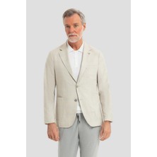 Sabri Özel Erkek Krem Regular Fit Klasik Yaka Ekose Desenli Dokuma Ceket 6 Drop