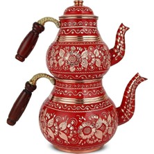 PremiumPort El Işi Büyük Boy Kırmızı Bakır Çaydanlık, Şık ve Dayanıklı Tasarım