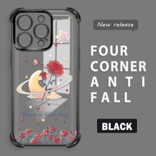 Ucuc iPhone 16 Pro Uyumlu Şeffaf Silikon Köşe Koruma Lens Korumalı Elektroplatlı Kenar Kılıf Gezegen Desenli