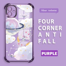 Ucuc Samsung Galaxy A04 Uyumlu Şeffaf Silikon Köşe Koruma Lens Korumalı Elektroplatlı Kenar Kılıf Gezegen Desenli